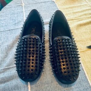 Punk Rock Unif Hellraiser Black Leather and Black Metal Spiked Loafers size 9